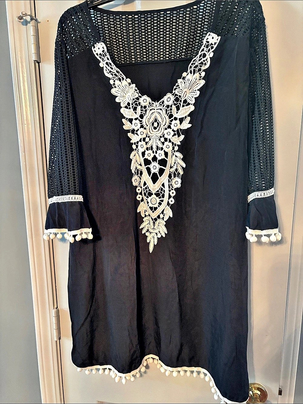 Black & White Embroidered Swim Coverup